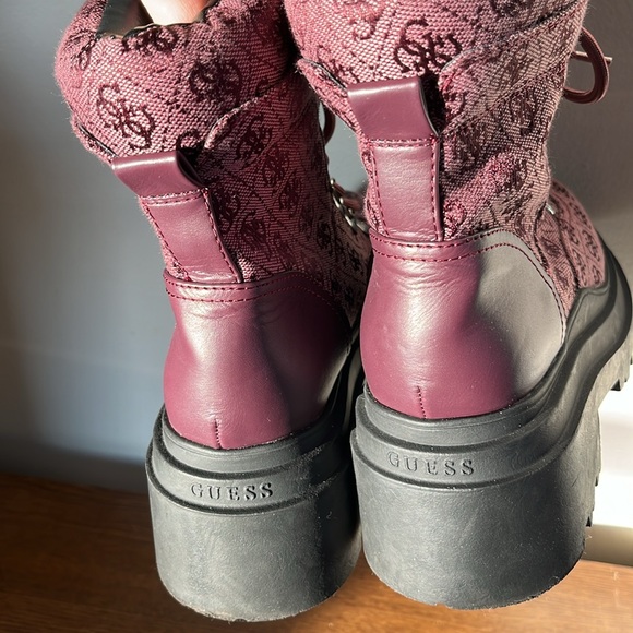 Guess Combat Boots Ankle Boots Lace-up Chunky Dark Red, Women’s Sz 7 - Picture 13 of 13